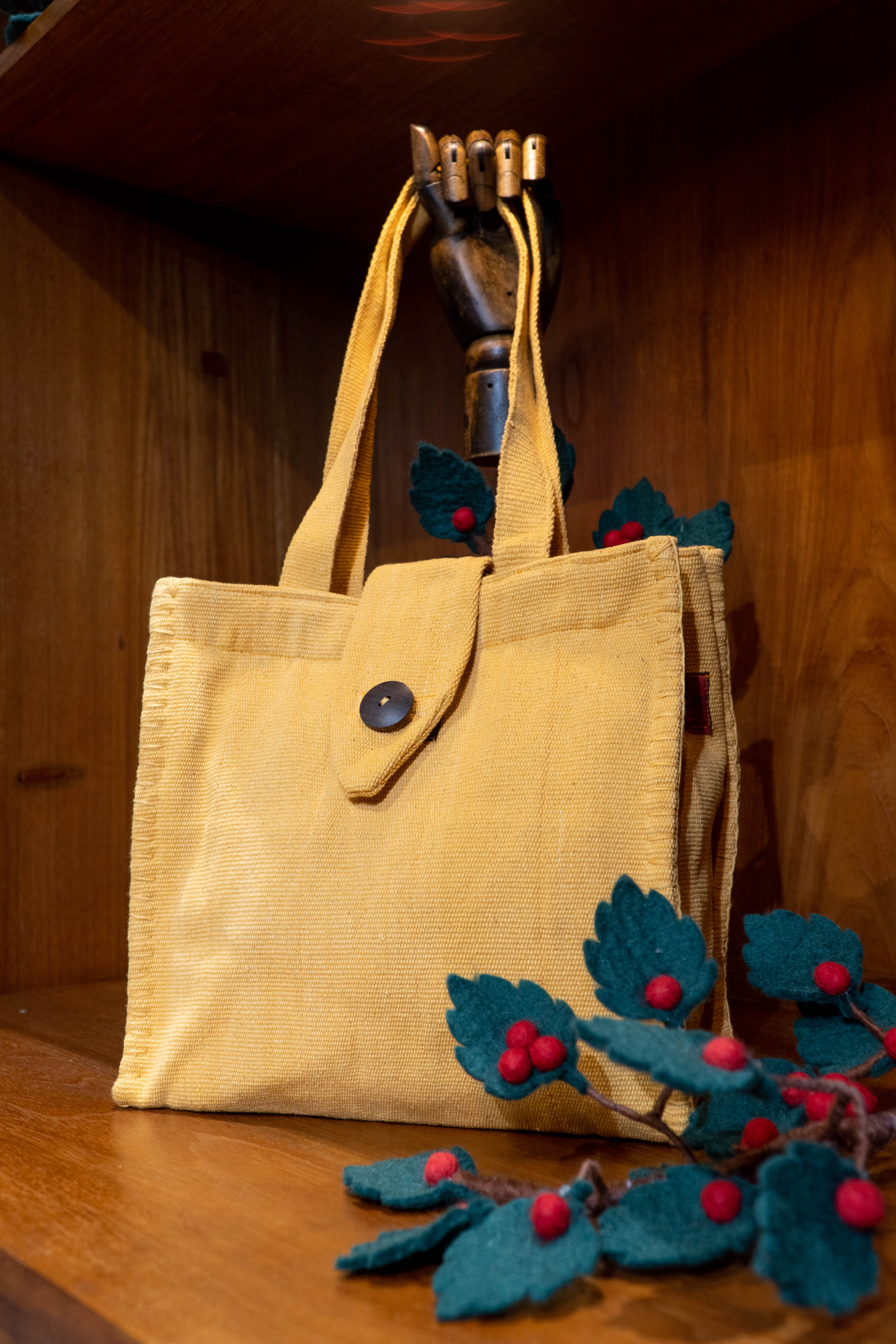 Handwoven Square Patch Totebag - Marigold