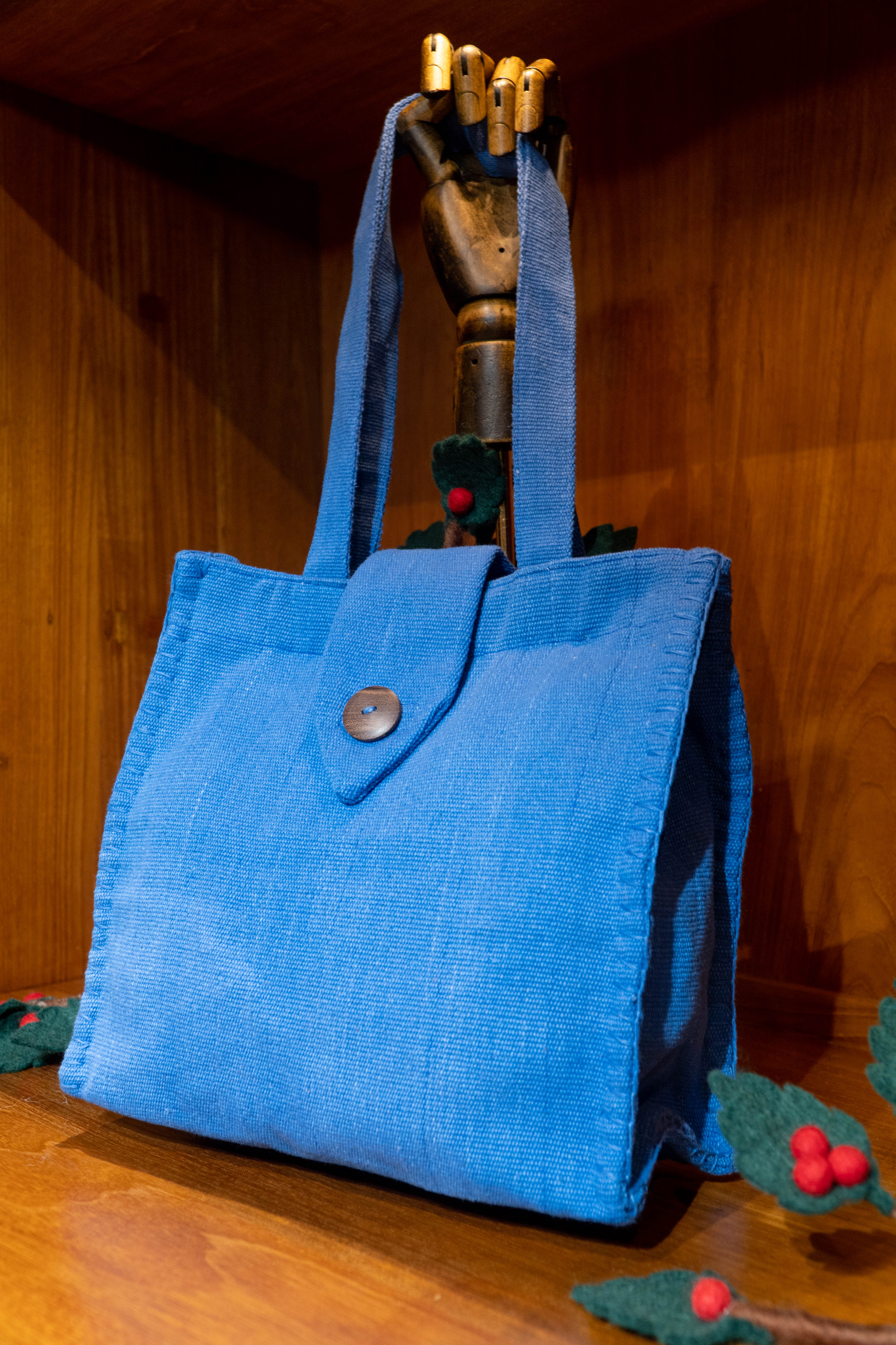 Handwoven Square Patch Totebag - Persian Blue