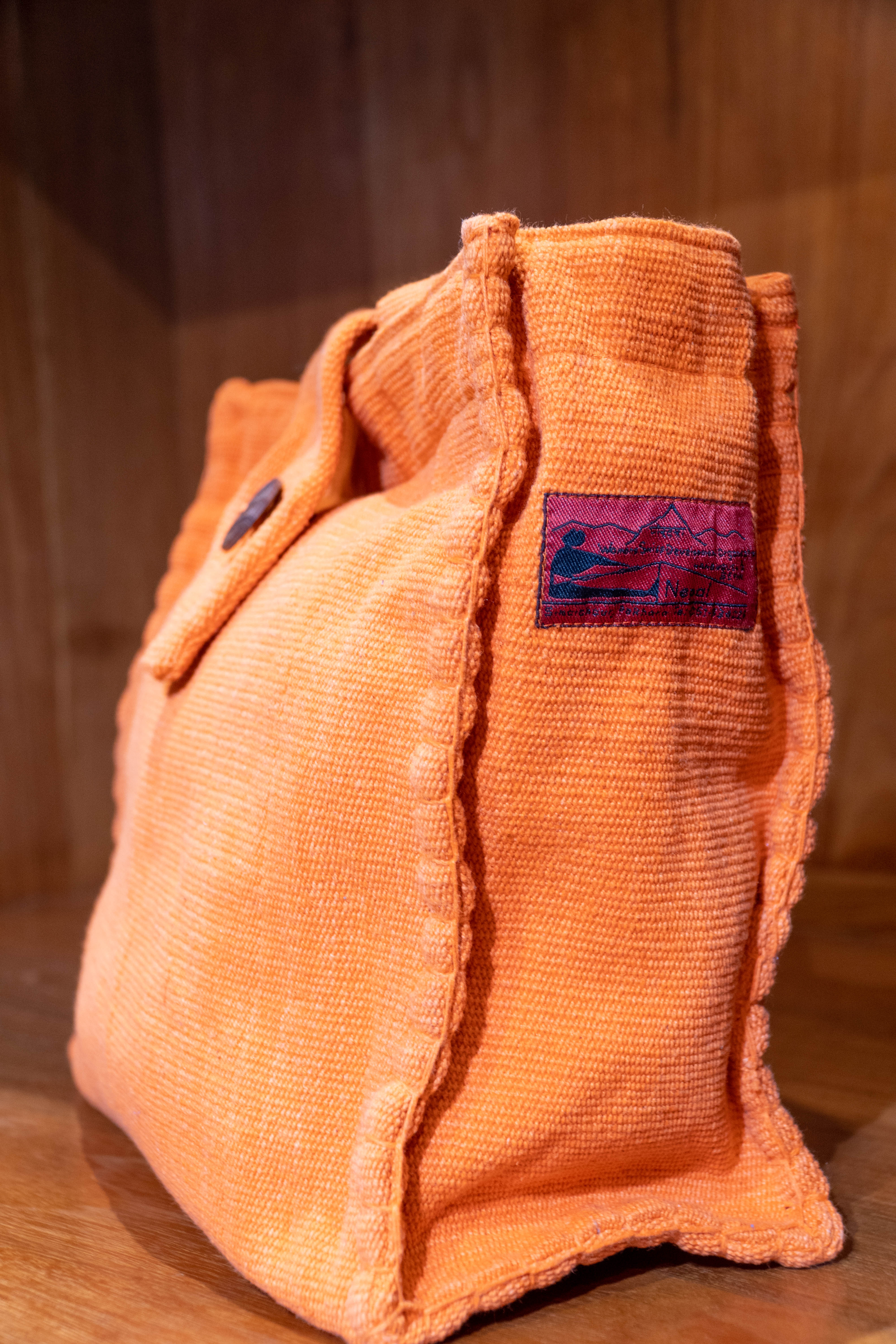 Handwoven Square Patch Totebag - Tangerine