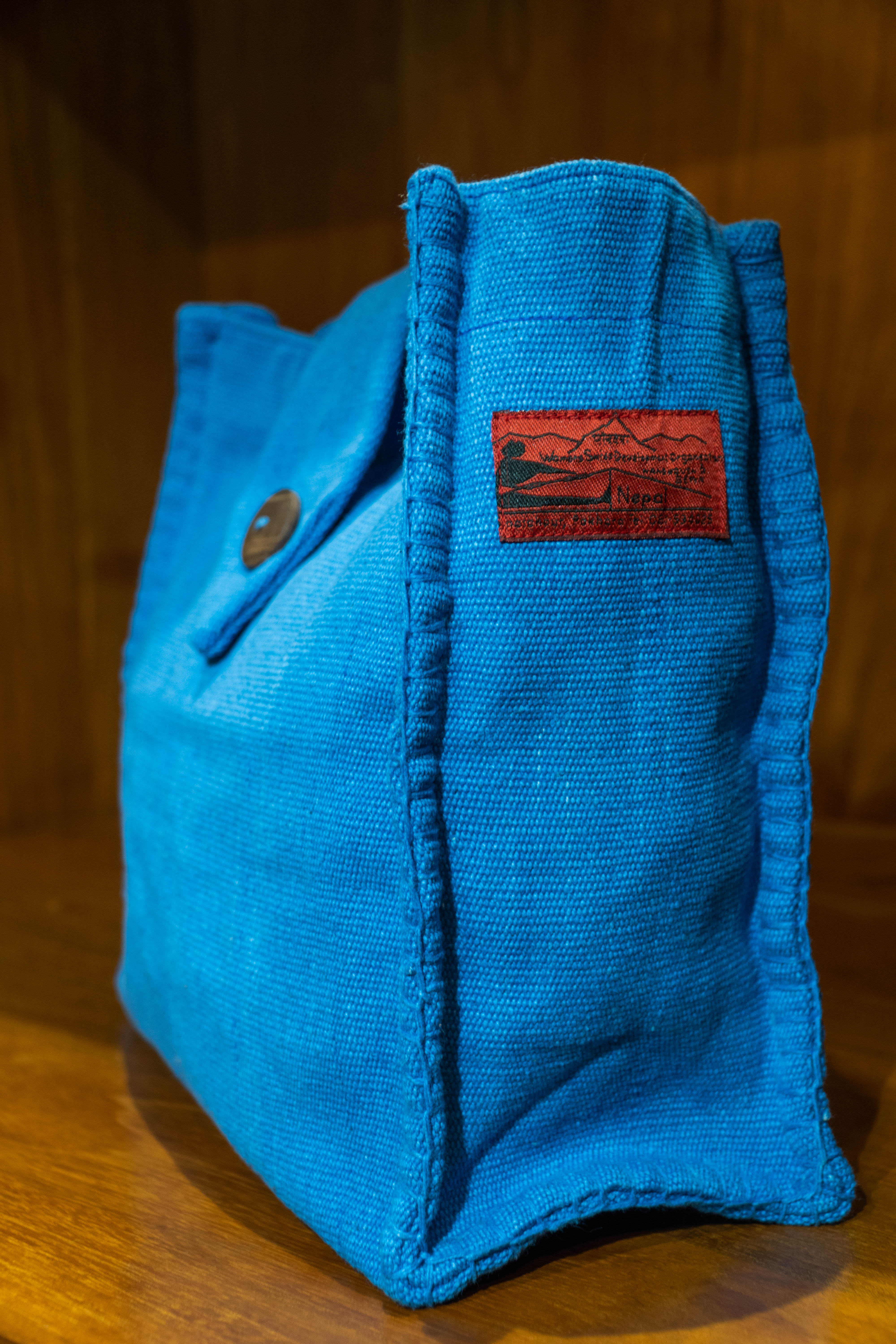 Handwoven Square Patch Totebag - Persian Blue